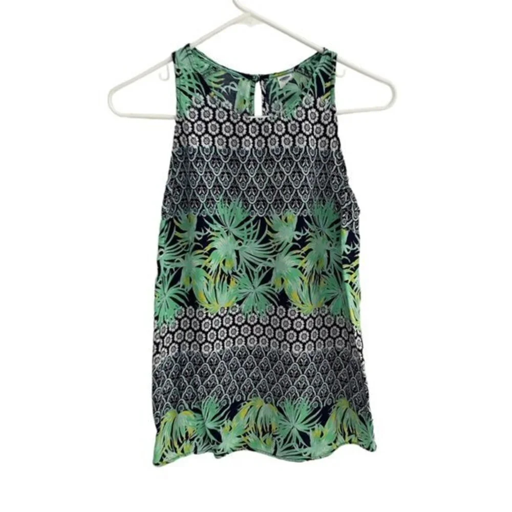 Old Navy Womens Sleeveless Tropical Floral‎ Mixed Print Tank Top Green Navy